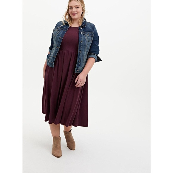Torrid Burgundy Purple Rib Midi Dress Ribbed Short Sleeve Women's Plus Size 2 2X - Picture 12 of 12